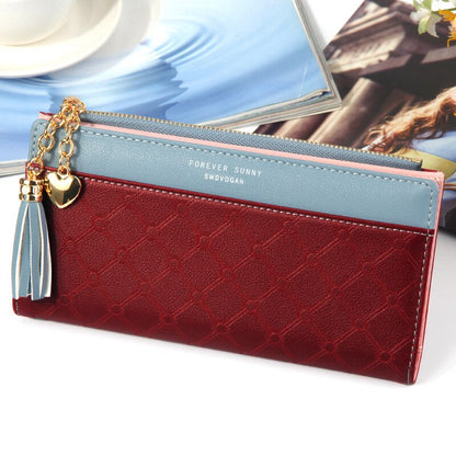 Long Women&#39;s Wallet Female Purses Tassel Coin Purse Card Holder Wallets Female Pu Leather Clutch Money Bag Pu Leather Wallet