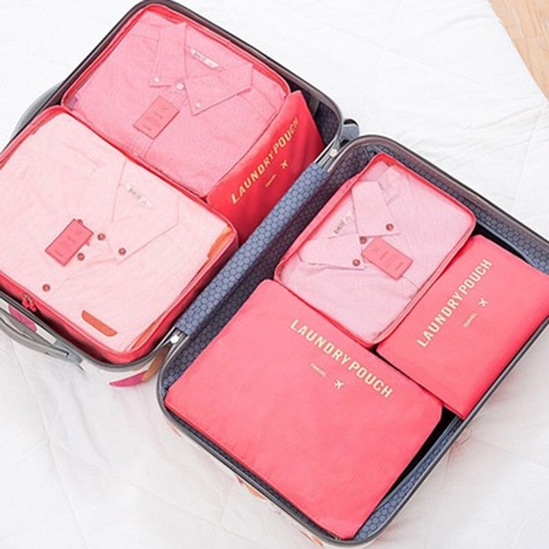 3/4/6pcs/set Compression Packing Cubes Travel Storage Bag Luggage Suitcase Organizer Set Foldable Waterproof Nylon Material
