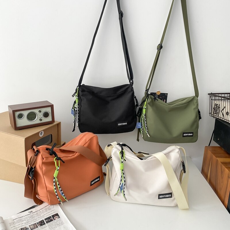 Fashion Simple Design Women&#39;s Shoulder Bag Quality Nylon Couple Messenger Bag Young People Fabric Bookbag Student School Bag Sac