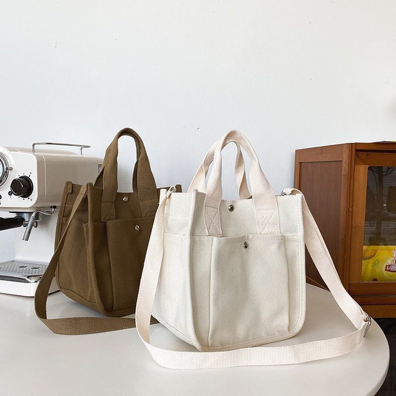 Women&#39;s Bag Japanese Ins Retro Simple Versatile Solid Color Large Capacity Canvas Single Shoulder Diagonal Bag VersionBag Female