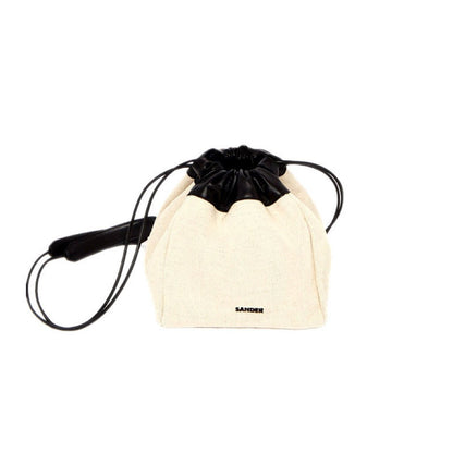 Niche Design Canvas Leather Dumpling Bag INS Drawstring Crossbody Shoulder Wonton Bucket Bag Dual-use Ladies