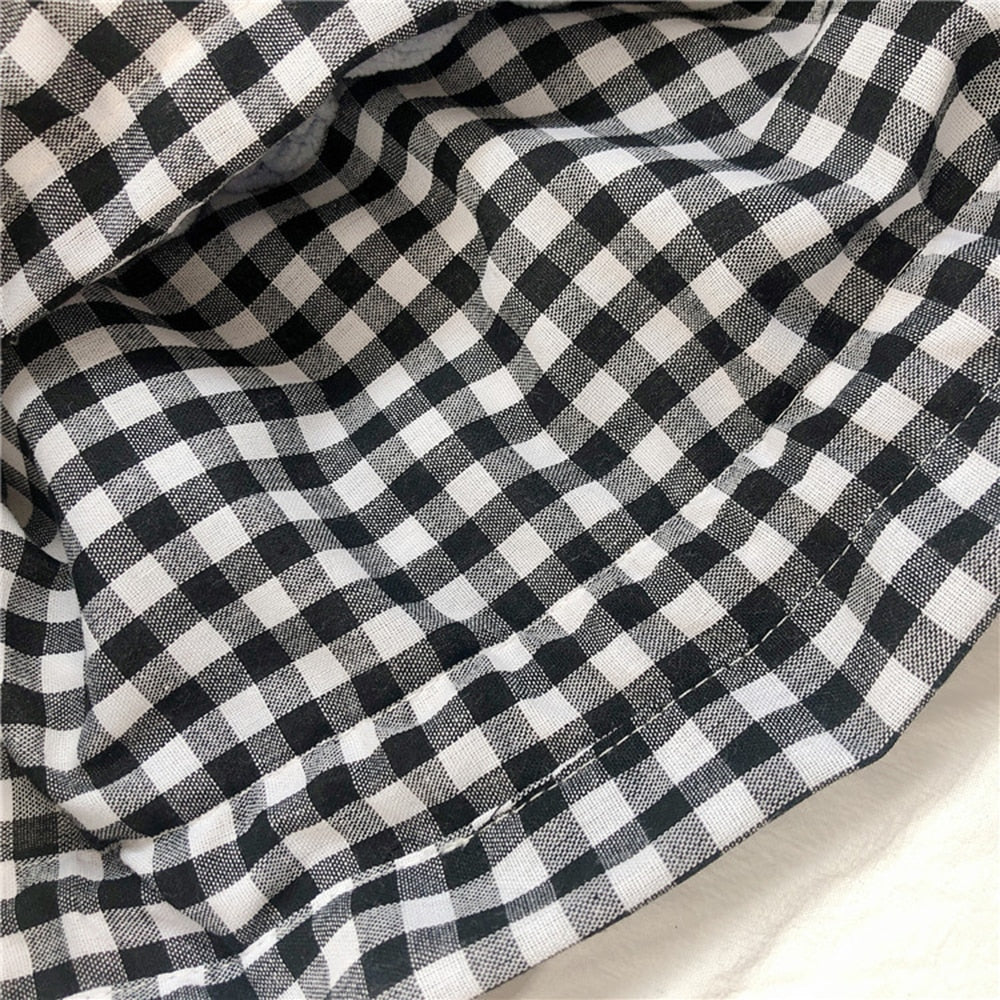 Shopping Bags Women Plaid Drawstring Casual Adjustable Large Capacity Cute Literary Students Shopper Canvas Simple Shoulder Bag