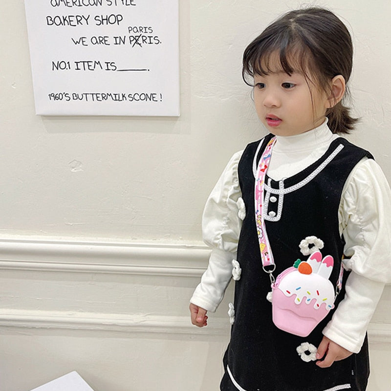 Cute Ice Cream Silicone Messenger Bag Cartoon Friut Children Kids Shoulder Crossbody Fashion Girls Coin Purse Wallet Handbags