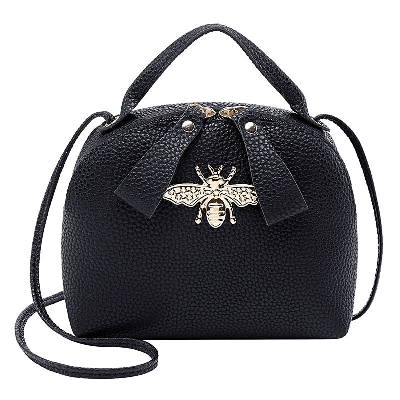 Women Small Handbag Famous Design Fashion Versatile Round Bag Mini Messenger Crossbody Metal Bee Decoration Cute Side Purse