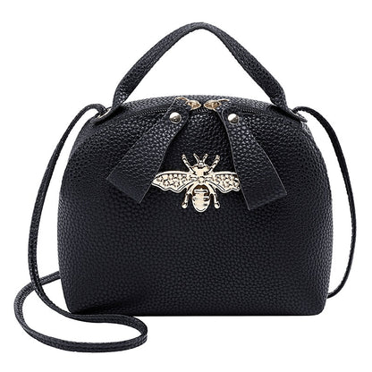 Women Small Handbag Famous Design Fashion Versatile Round Bag Mini Messenger Crossbody Metal Bee Decoration Cute Side Purse
