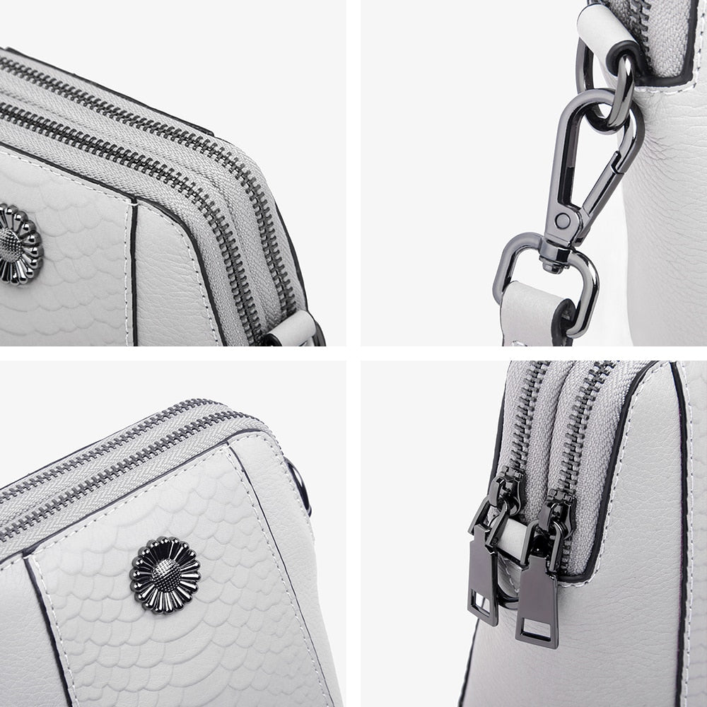 Genuine Leather Small Cross body Phone bags Crocodile Pattern double Zipper Mini cellphone purse with adjustable leather strap