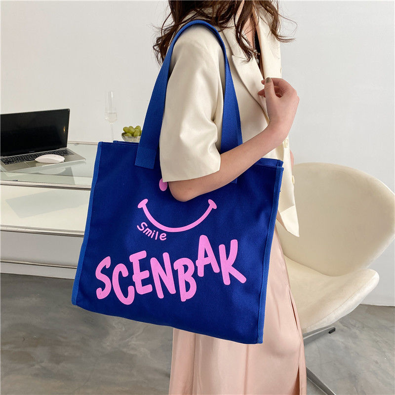 Large-capacity Smiley Canvas Bags for Women Handbags Korean Version Trend New Simple Shoulder Bag Fashion Versatile Shopping Bag