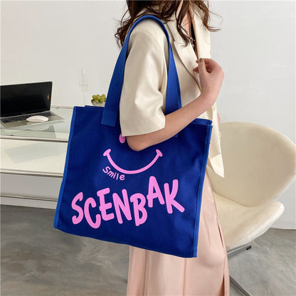 Large-capacity Smiley Canvas Bags for Women Handbags Korean Version Trend New Simple Shoulder Bag Fashion Versatile Shopping Bag