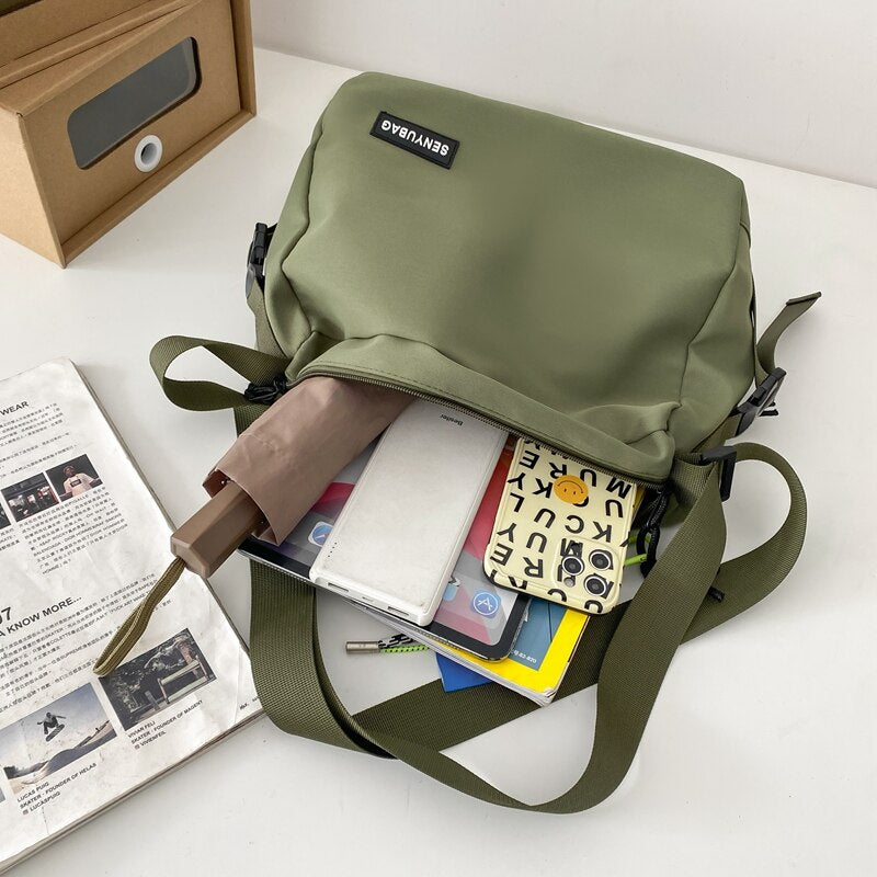 Fashion Simple Design Women&#39;s Shoulder Bag Quality Nylon Couple Messenger Bag Young People Fabric Bookbag Student School Bag Sac