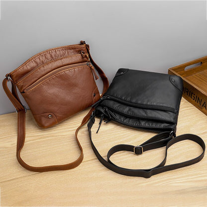 New Korean style PU leather crossbody bags for women Casual retro small square shoulder bag Large Capacity soft leather handbag