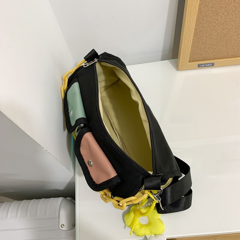 Kawaii Contrast Color Women Bag Fashion Double Pocket Chain Lady&#39;s Bag Female Leisure Shoulder Bag Cute messenger Bags Small