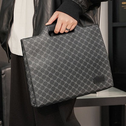 New Luxury Brand Designer Plaid Leather Briefcase Work Office Laptop Handbag Zipper iPad Document Stereotyped Bag Male Satchels