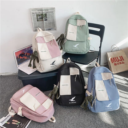 Preppy Panelled Waterproof Nylon Women Backpack Men Letter Printing Cool Travel Bag College Couples Big Schoolbag Kawaii Bookbag