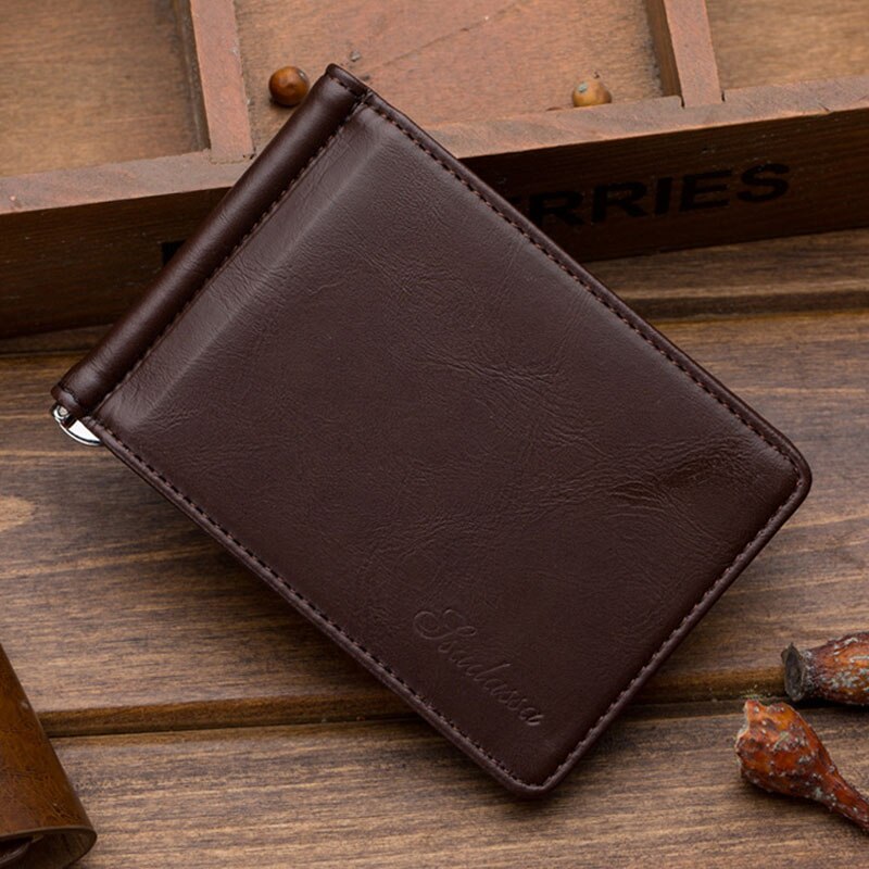 1PC Leather Men Money Clips Metal Solid Wallets Credit Dollar Purses With A Metal Clamp Female ID Credit Card Purse Cash Holder