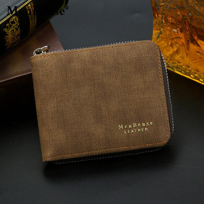 Short Men&#39;s Leather Wallet Brand Handy Purse Male Pocket Bag For Coin Money Leather Zipper Wallet Mini Card Holder Small Purse