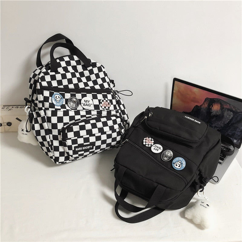 Women Portable Checkered School Backpack for Teenager Medium Daypack Casual Plaid Backpacks Fashion Girls Small Shoulder Bags
