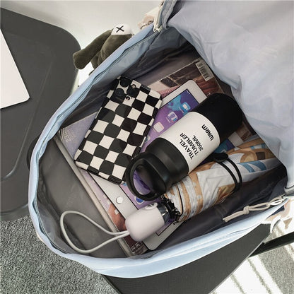 Preppy Panelled Waterproof Nylon Women Backpack Men Letter Printing Cool Travel Bag College Couples Big Schoolbag Kawaii Bookbag
