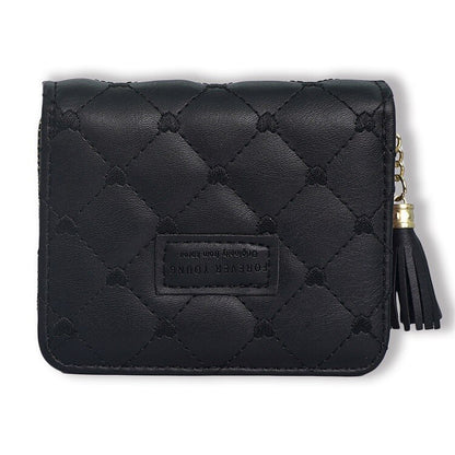 Japanese and Korean Ladies New Rhombus Tassel Wallet Trendy Magnetic Snap Zipper Coin Purse Short Folding Card Holder