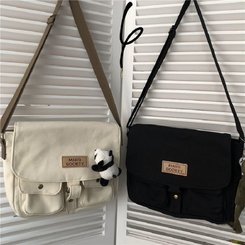 japanese Kawaii casual Harajuku women shoulder bag Zip up large capacity Fashion school bag Vintage Y2k Couple Women Canvas bag
