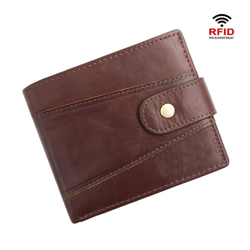 Cowhide Genuine Leather Men Wallet  RFID Anti Theft Wallets Coin Purse Clutch Hasp Open Retro Long Wallet Multifunctional 3 Fold