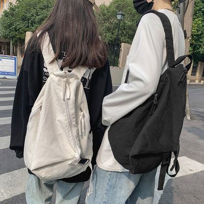 Unisex Leisure Travel Backpack Fashion Trend Canvas School Bag Solid Color Simple School Backpack Female Daily Backpack Mochila