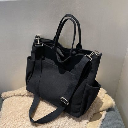 Unisex One Shoulder Crossbody Bags Double Canvas Bag Female Students Pack School Bags High Capacity Women Portable Handbag
