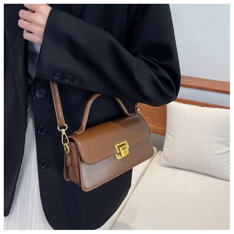 Vintage Portable Handbag Women&#39;s Fashion Solid Color Chain Messenger Bag Female Leisure Small Bag