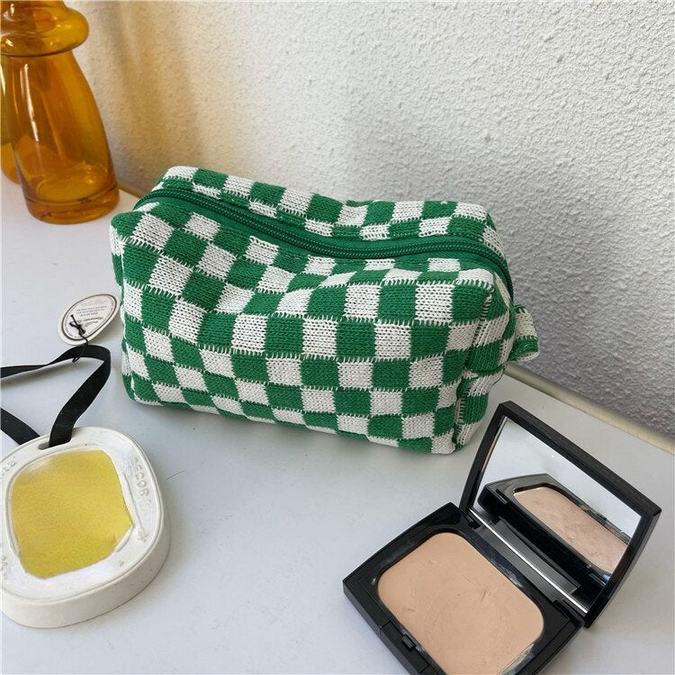 Korean Fashion Pencil Case Corduroy Plaid&Flowers Makeup Bag Lipsticks Bag Women Neceser Small Cosmetic Bag Beauty Organizer Bag