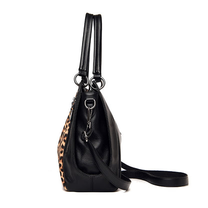 YILIAN Leopard print middle-aged woman&#39;s handbag soft leather armpit bag fashionable zebra-print large bag high-end tote bag
