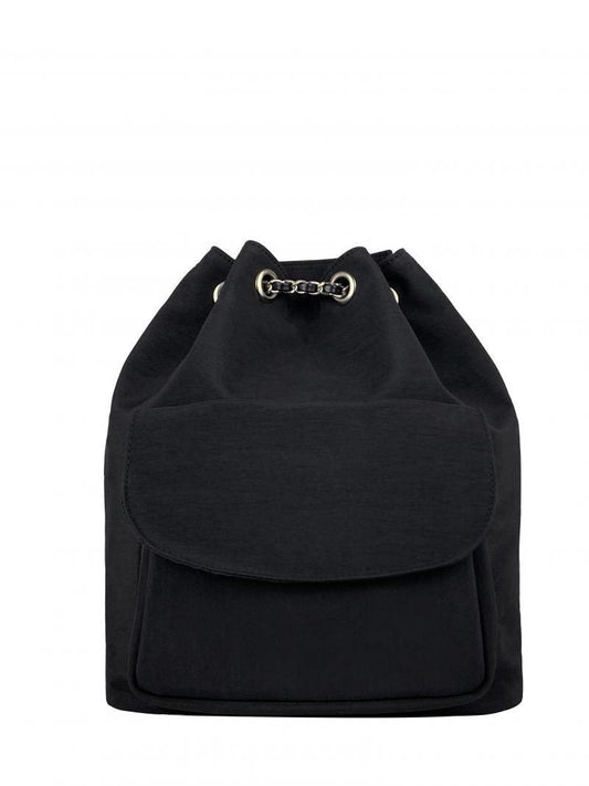 Simple casual silk black chain bucket bag drawstring drawstring mouth large capacity commuter backpack backpacks for women