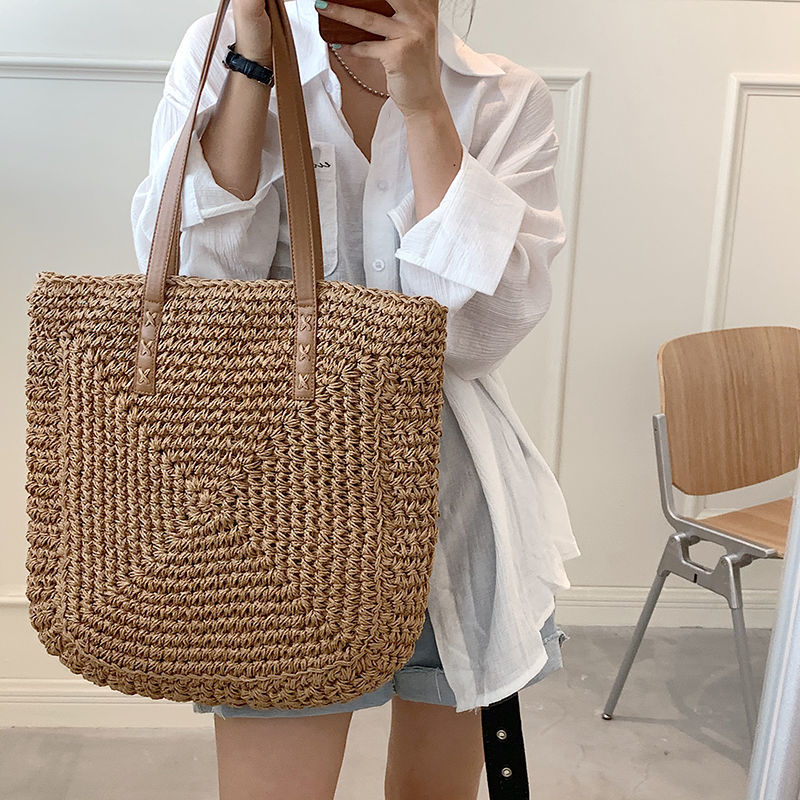 Summer Woven Women&#39;s Bag Large Capacity Straw Woman Shopper Beach Handmade Design Handbags For Women Fashion Female Shoulder Bag