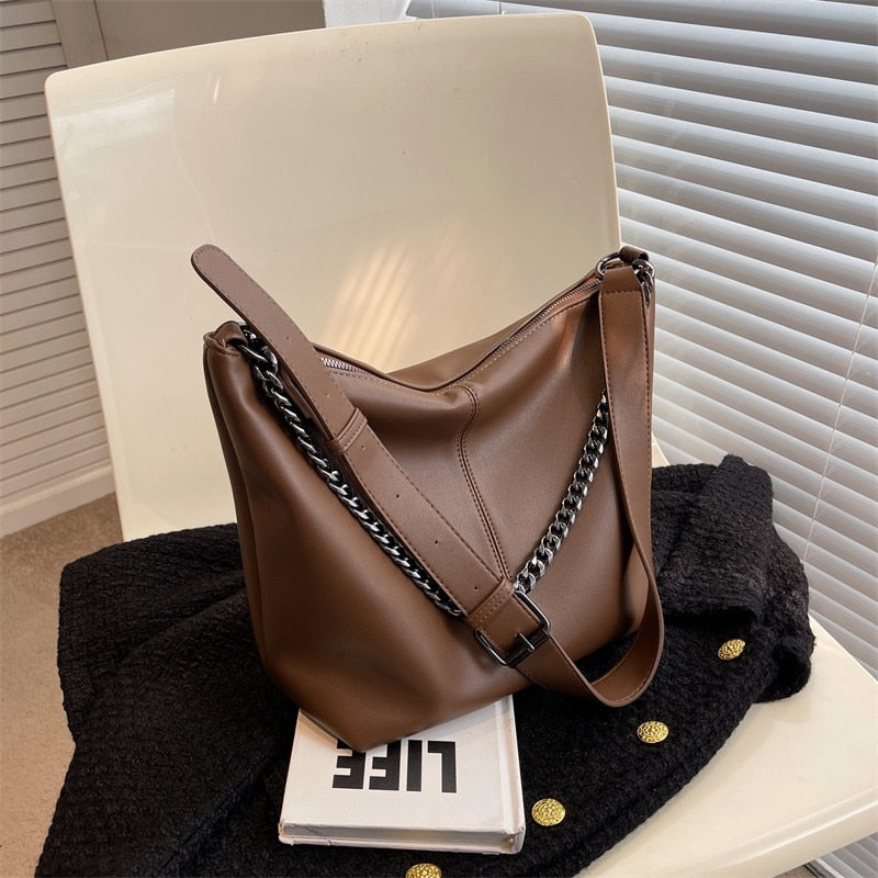 New Women&#39;s Handbag Soft PU Leather Chain Shoulder Bag Large Capacity Lady Purse Fashion Crossbody Shopping Messenger Sling Bag