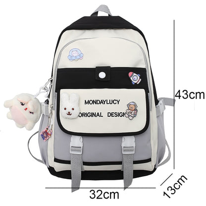 Ladies Kawaii Nylon Laptop Backpack Book Girl Travel Badge Bag Harajuku Female College Backpack Fashion Women School Bags Trendy