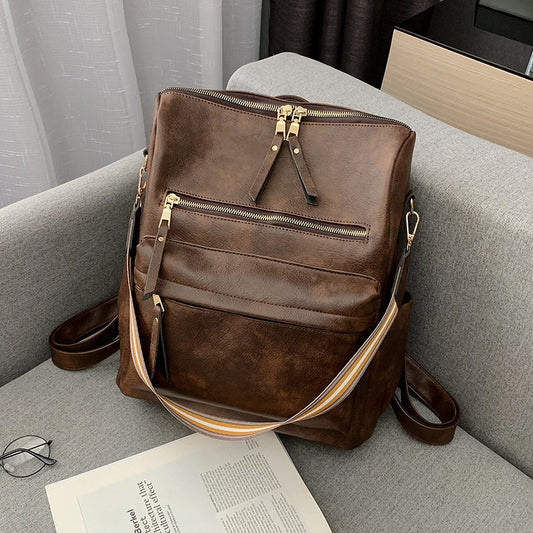New Designer Women Bag Retro Leisure Backpack Female PU Leather Vintage Backpack Luxurious Shoulder Bag Fashion Female Bag