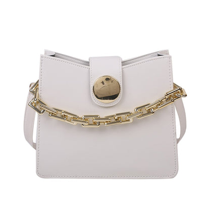 Youth Ladies Simple Versatile Bag Fashion Solid Color PU Leather Shoulder Bags for Women Chain Flap Buckle Totes