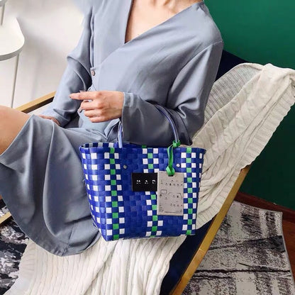 Luxury Designer Brand Logo Bag for Woman Charity Edition Shopping Tote Design Handbags Summer Beach Hand Woven Plaid Basket