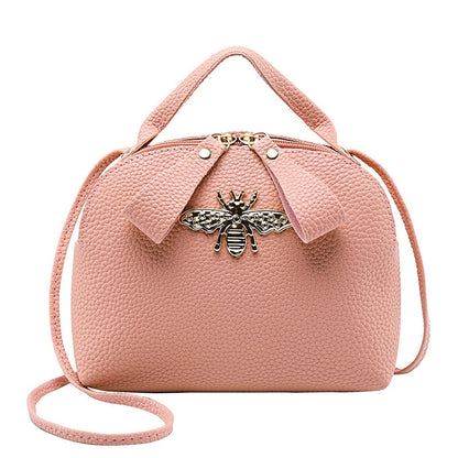 Women Small Handbag Famous Design Fashion Versatile Round Bag Mini Messenger Crossbody Metal Bee Decoration Cute Side Purse