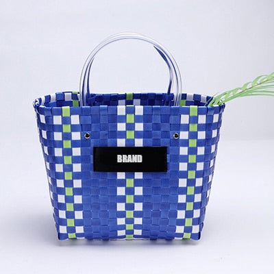 Luxury Designer Brand Logo Bag for Woman Charity Edition Shopping Tote Design Handbags Summer Beach Hand Woven Plaid Basket