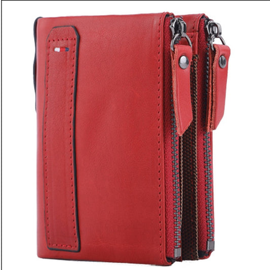 100% Vintage Genuine Leather Wallet for Women Zipper Vertical Business Card Holder Cover RFID Woman Purse Wallet Men&#39;s