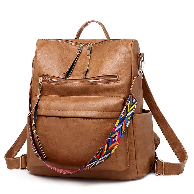 Multifunction Soft Leather Women Waterproof Backpack Capacity Travel Backpack High Quality Retro School Bags for Teenage Girls