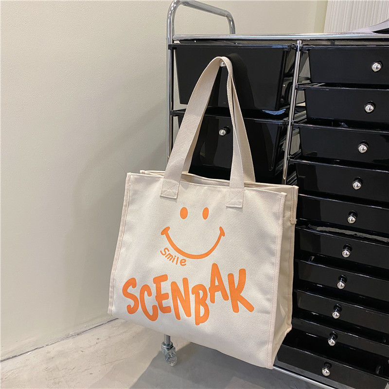 Large-capacity Smiley Canvas Bags for Women Handbags Korean Version Trend New Simple Shoulder Bag Fashion Versatile Shopping Bag