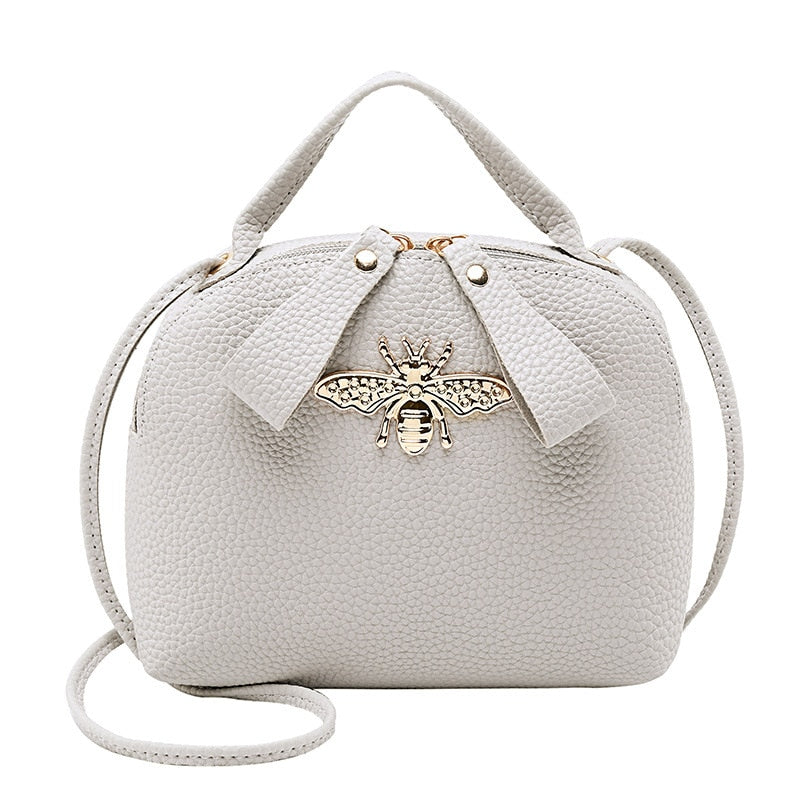 Women Small Handbag Famous Design Fashion Versatile Round Bag Mini Messenger Crossbody Metal Bee Decoration Cute Side Purse