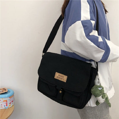 japanese Kawaii casual Harajuku women shoulder bag Zip up large capacity Fashion school bag Vintage Y2k Couple Women Canvas bag