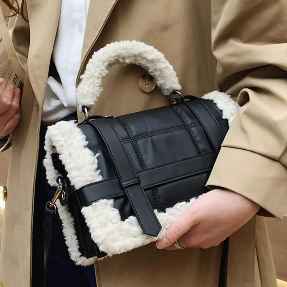 Women bag plush leather cross leather bag body luxury handbags female shoulder bag quality flap package