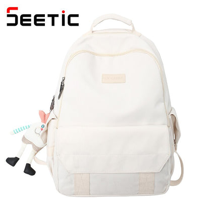 SEETIC Fashion Women School Backpacks Solid Color Famale Backpack Waterproof Nylon Student Backpack Women Casual Schoolbag