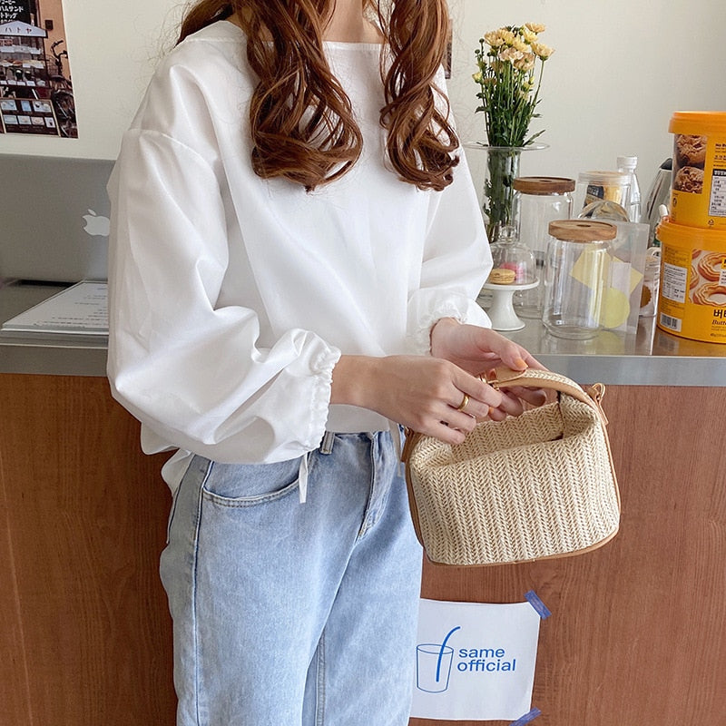 Straw Woven Small Bag Casual Women&#39;s Bag Hand-Held One-Shoulder Messenger Bag