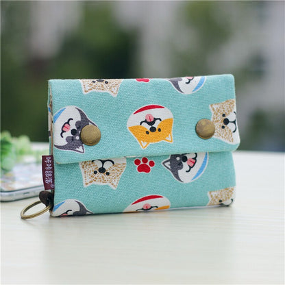 Vintage Casual Women Wallets Denim Canvas Short Buttons Clutch Coin Purse Large Capacity Card Holder Wallet