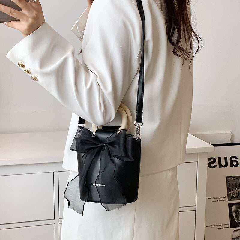 Cute Muslin Bow Women Bag Luxury Brand Design Female Pu Leather Handbags Mini Small Shoulder Crossbody Bags For Ladies Party Sac