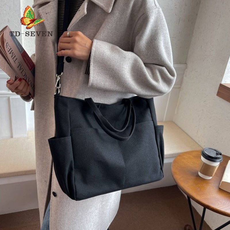 Unisex One Shoulder Crossbody Bags Double Canvas Bag Female Students Pack School Bags High Capacity Women Portable Handbag