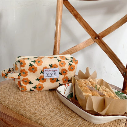 Korean Fashion Pencil Case Corduroy Plaid&Flowers Makeup Bag Lipsticks Bag Women Neceser Small Cosmetic Bag Beauty Organizer Bag